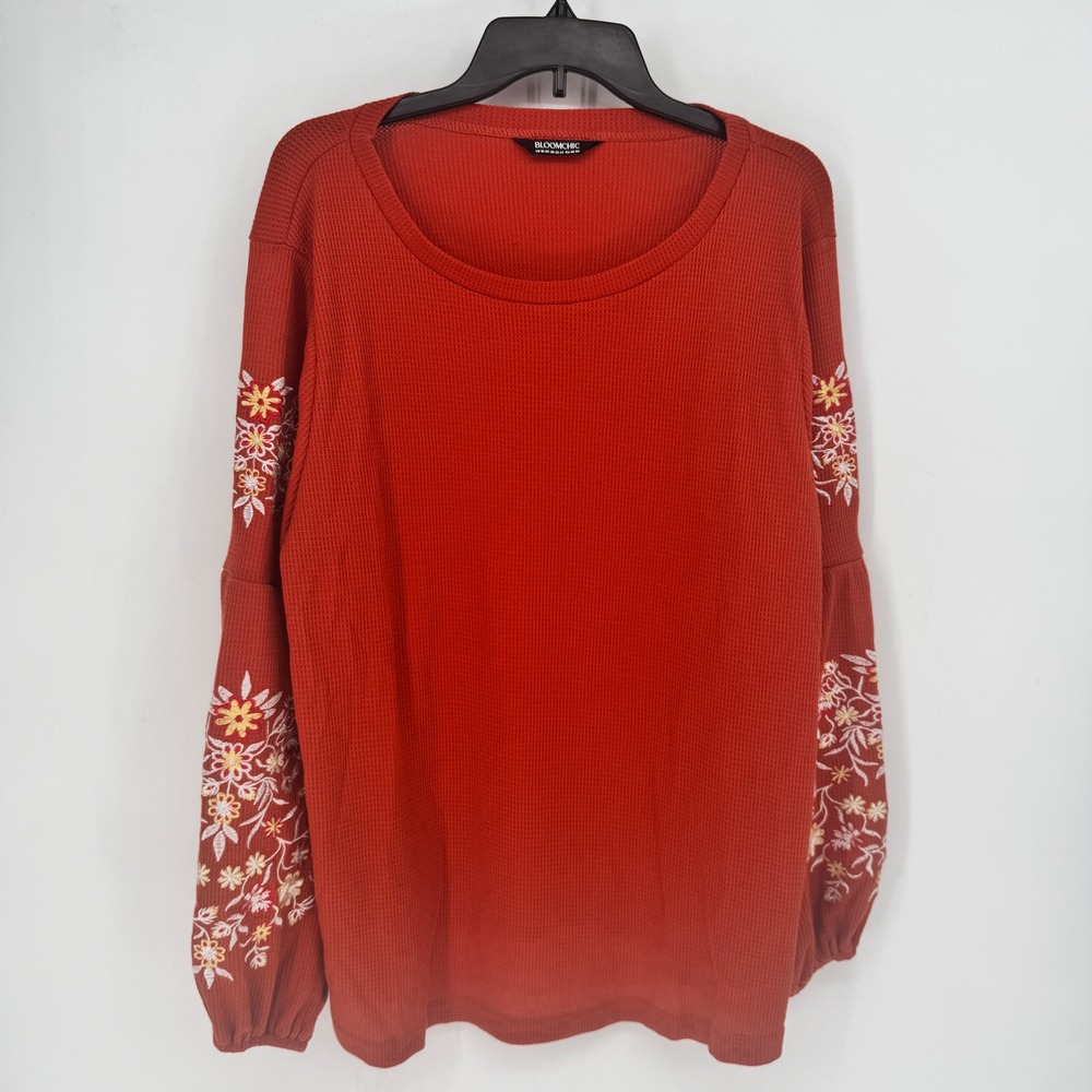 BloomChic Womens Burnt Orange Waffle Knit Floral Embroidered Top Size 18-20